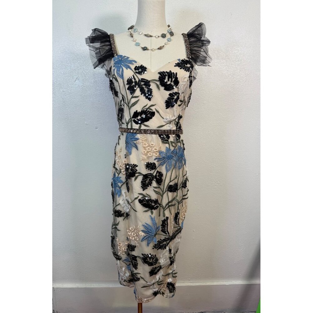 Lulus Show Stopper Cream Embroidered Sequin Bodycon Midi Dress Medium Wedding - Picture 2 of 16